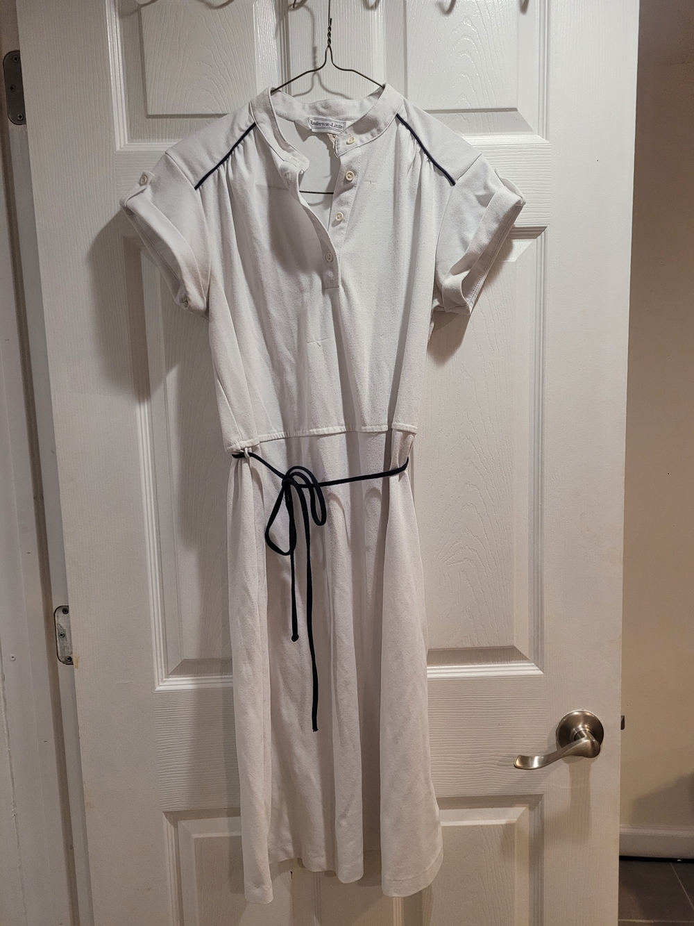 White Short-Sleeve Polo Mini Dress with Contrast Trim